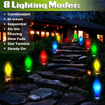 12pc Solar Christmas Lights, Flame-shaped Solar Garden Lights 8 Lighting Modes Solar String