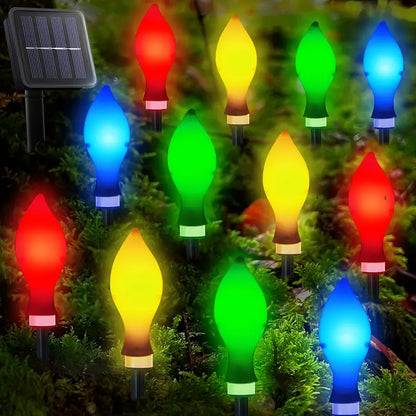 12pc Solar Christmas Lights, Flame-shaped Solar Garden Lights 8 Lighting Modes Solar String