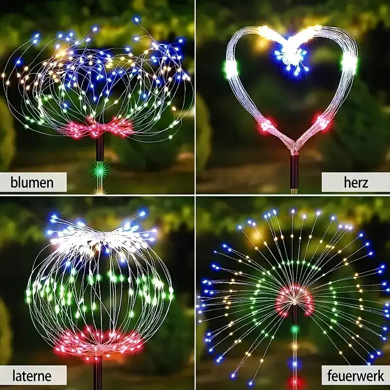 4 Pcs, Solar Luminous Pole Fireworks LED Lights, 8 Lighting Modes