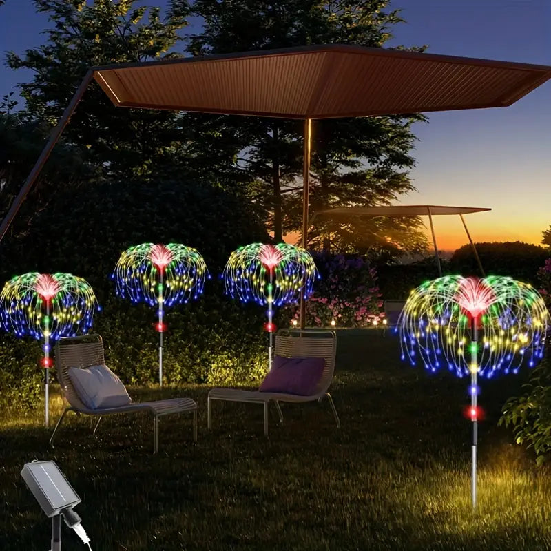 4 Pcs, Solar Luminous Pole Fireworks LED Lights, 8 Lighting Modes