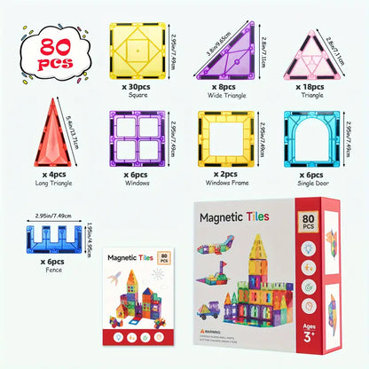 Deluxe Magnetic Tiles With 2 Cars Toy Set, 3D Diamond Magnet Tiles Building Blocks