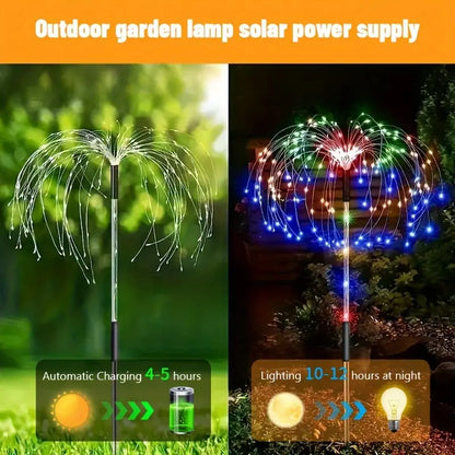 4 Pcs, Solar Luminous Pole Fireworks LED Lights, 8 Lighting Modes