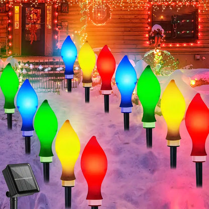 12pc Solar Christmas Lights, Flame-shaped Solar Garden Lights 8 Lighting Modes Solar String