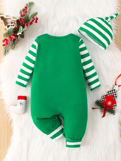 Baby's "My 1st Christmas" Print Casual Striped Cotton