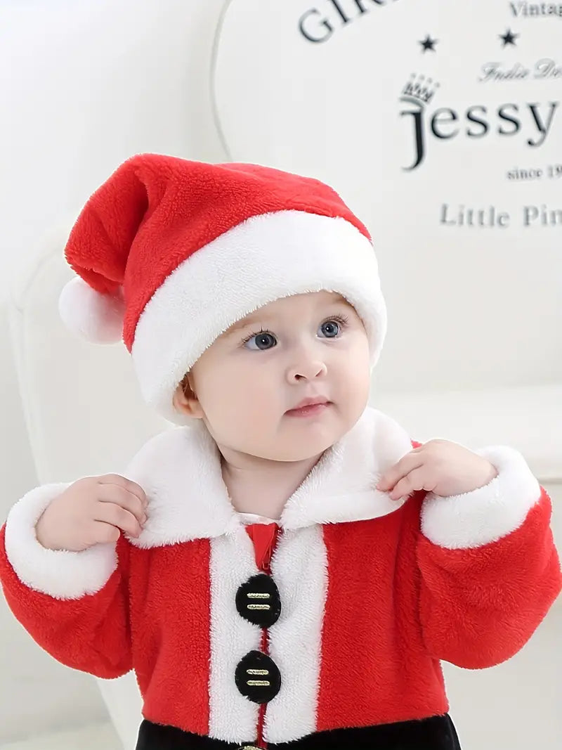 Christmas Party Cute Costume, Toddler Baby's Santa Claus Bodysuit + Hat Set, Suitable For Outdoor Wear