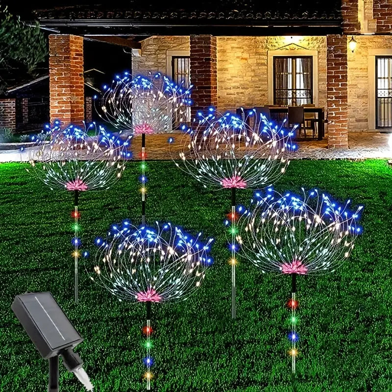 4 Pcs, Solar Luminous Pole Fireworks LED Lights, 8 Lighting Modes