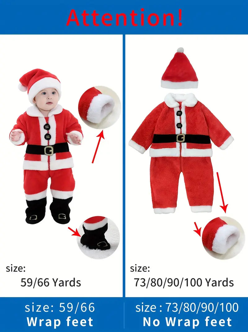 Christmas Party Cute Costume, Toddler Baby's Santa Claus Bodysuit + Hat Set, Suitable For Outdoor Wear