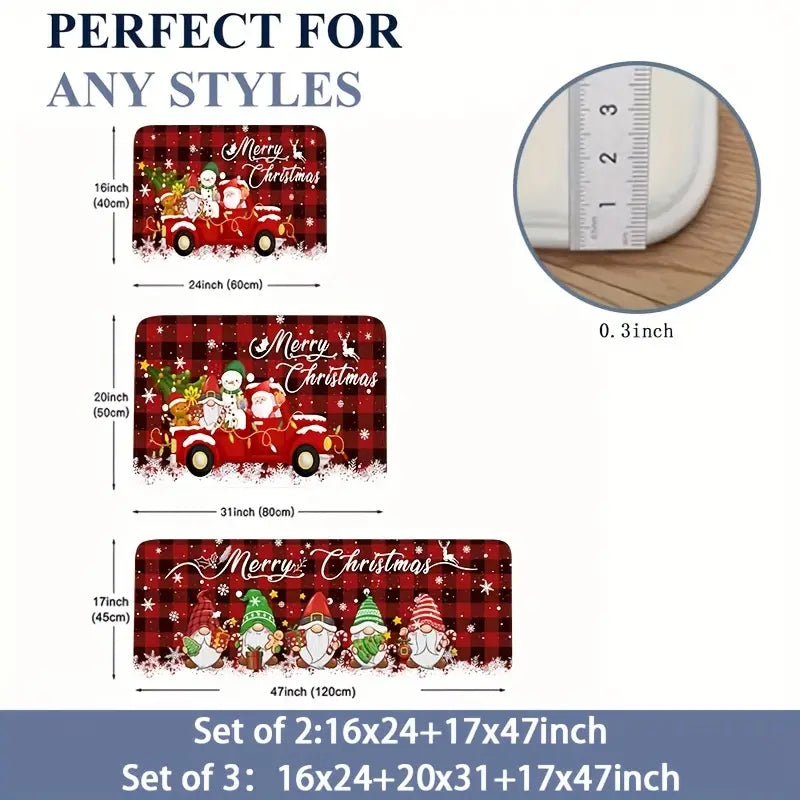 Christmas Cheer 2/3pcs Kitchen Mat Set - Santa, Truck & Snowflake Designs