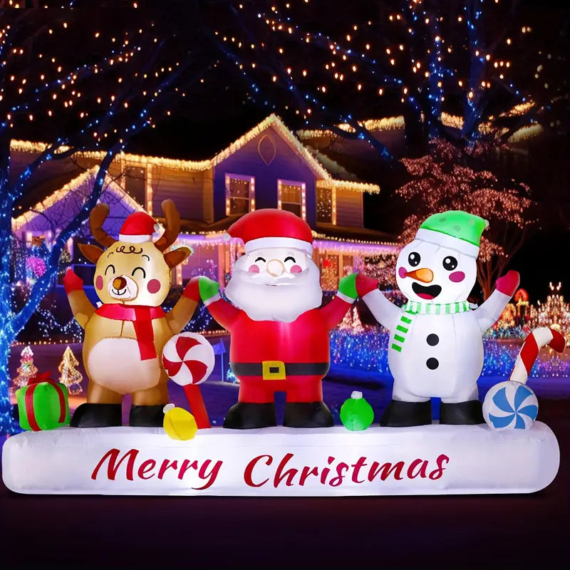 FT Long Inflatable Santa Claus Reindeer Snowman Christmas Outdoor Decoration with Build-in LED Light