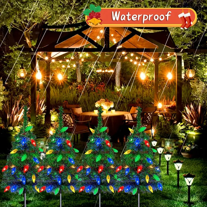 4pcs Solar Christmas Decoration Stake Lights Christmas Tree